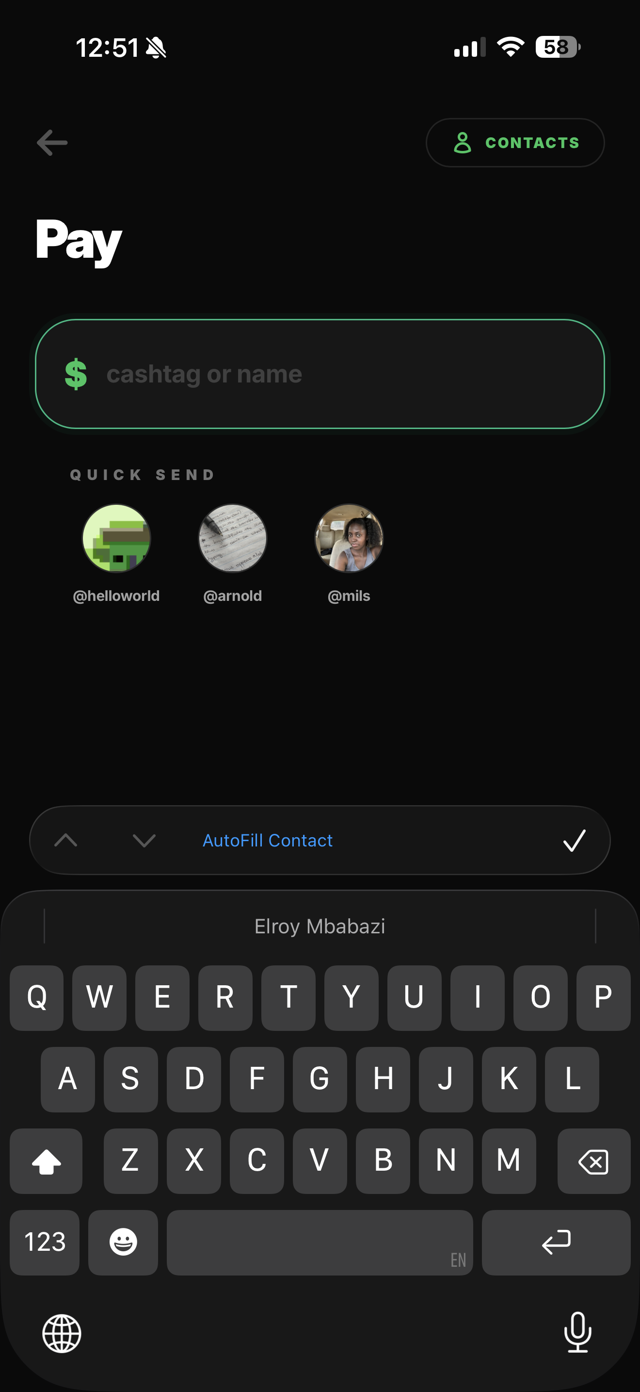 Send money by username